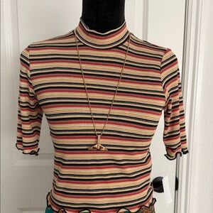 Moa Moa Multicolor Striped Short Sleeve Top